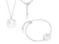 Elegancki rodowany srebrny komplet celebrytka mapa świata srebro 925 Z1726Z