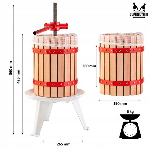 PRASA ŚRUBOWA RĘCZNA do OWOCÓW WINA SOKÓW OLIWY 6 L WYCISKARKA NIERDZEWNA na Arena.pl