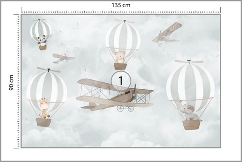 Fototapeta Dla Dzieci ZWIERZĘTA Balony Samolot Vintage 135cm x 90cm na Arena.pl