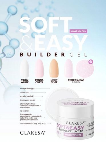 CLARESA SOFT&EASY ŻEL BUDUJĄCY UV/LED GEL BUILDING 45g MILKY WHITE na Arena.pl