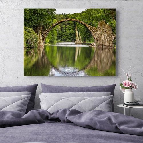 Obraz na płótnie - Canvas, Most łukowy nad jeziorem 90x60 na Arena.pl