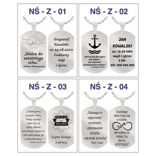 Grawerowany nieśmiertelnik stal 316L prezent + pudełko z dedykacją na Arena.pl