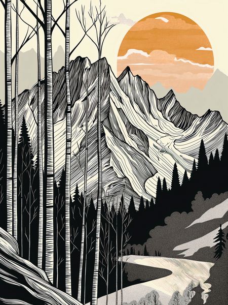 Plakat 60x80cm Drzeworys Górski zdjęcie 1