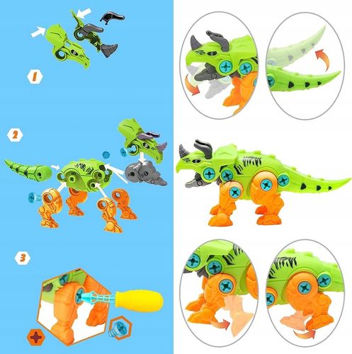 DINOZAURY DO SKRĘCANIA ROZKRĘCANIA z wkrętarką Zestaw 4 FIGURKI kuferek na Arena.pl