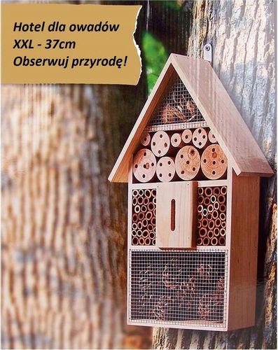 BUDKA LĘGOWA DOMEK HOTEL MOTYLI Z KORĄ + KLOCEK DLA OWADÓW TRAPEZ Z DREWNA na Arena.pl