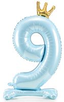 Stojący balon z koroną cyfra 9 błękit 84 cm XL