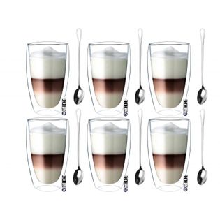 Zestaw Szklanek Termicznych Kawa Latte Herbata 380ml Łyżeczki 6 sztuk