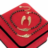 KOMPLET CZARNE KORALIKI SKRZYDŁA STAL CHIRURGICZNA