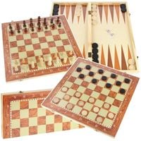 Szachy Klasyczne Drewniane Gra Planszowa 3w1 Warcaby Tryktrak 48x48 cm