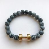 Fit Kolekcja - Bransoletka z koralików ze sztangielką gold & blue agate 16 cm