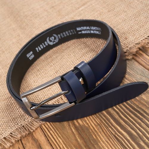 pasek męski do jeansów 110 cm skórzany granatowy z klamrą na Arena.pl