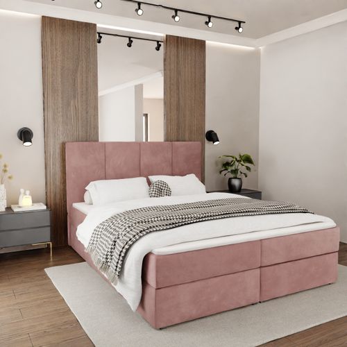 ŁÓŻKO KONTYNENTALNE 180x200 TAPICEROWANE PODWÓJNE Z MATERACEM RÓŻOWE na Arena.pl
