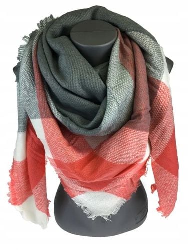 Jordan - miękka i ciepła chusta krata pomarańczowy szary biały 7# 140x140cm na Arena.pl