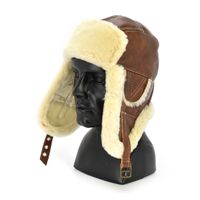 Skórzana ciepła pilotka kożuchowa czapka Podhale 58 cm