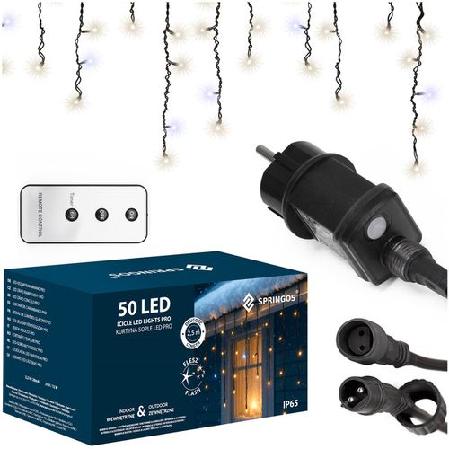 Kurtyna świetlna PRO 50 Led lampki zewnętrzne 2,5 m zimny biały + zimny biały flash zestaw na Arena.pl