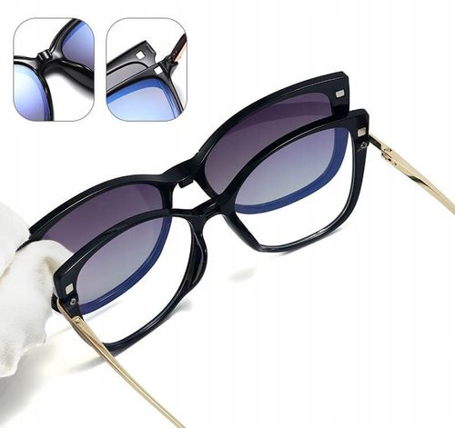 DAMSKIE Okulary 2w1 CLIP-ON Zerówki do KOMPUTERA +NAKŁADKA PRZECIWSŁONECZNA na Arena.pl