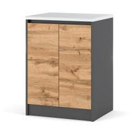 Szafka Kuchenna Stojąca Z Blatem Modułowa Bella 60cm Szary Mat Dąb Wotan