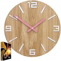 Zegar Ścienny Dębowy Drewniany Kwarcowy Arabic Wood White&Pink