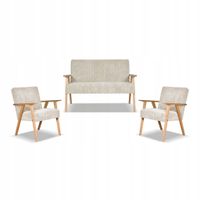 Zestaw mebli PRL retro SOLER sofa fotele Family Meble beżowy sztruks Anafi