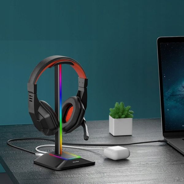 STOJAK STATYW NA SŁUCHAWKI NEW BEE GAMINGOWY PODŚWIETLENIE RGB LED HUB USB zdjęcie 4