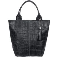 VERA PELLE torebka damska skórzana shopper kroko z saszetką V524 czarna