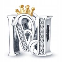 Zawieszka SREBRO 925 Charms Koralik Korona Litera M