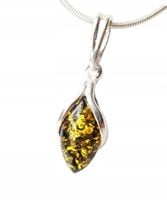 WISIOREK srebrny z BURSZTYNEM zielony + ŁAŃCUSZEK certyfikat