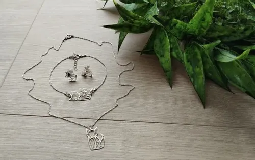 KOMPLET BIŻUTERII SREBRNEJ Z KOTKIEM KOTY KOTKI ORIGAMI 925 na prezent na Arena.pl