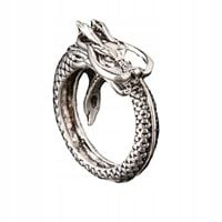 PIERŚCIEŃ Obrączka SYGNET SMOK REGULOWANY Vintage SREBRNY METALOWY