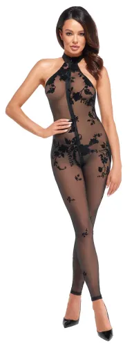 noir kombinezon damski l czarny siateczka kwiatowy wzor 3d zamek na Arena.pl