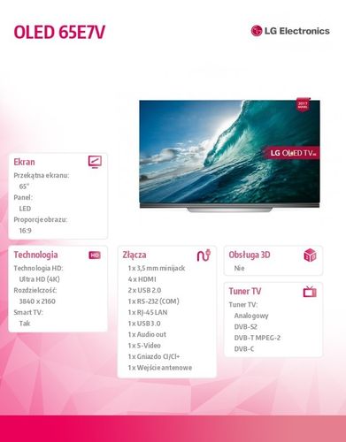LG Electronics Telewizor 65 OLED 65E7V na Arena.pl