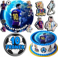 ZESTAW OPŁATEK NA TORT 20CM + 17 POSTACI - MESSI + IMIĘ 15CM 18CM