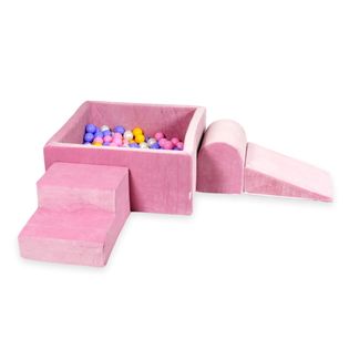 Piankowy plac zabaw z basenem kwadratowym 90x90x40 Velvet soft różowy + 400 piłek (wrzos, żółte, pudrowy róż, perła)