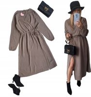 Sukienka muślinowa długa brązowa rozcięcie