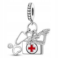 Zawieszka SREBRO 925 Charms Koralik Bohater Medyk Lekarz Apteczka Stetoskop