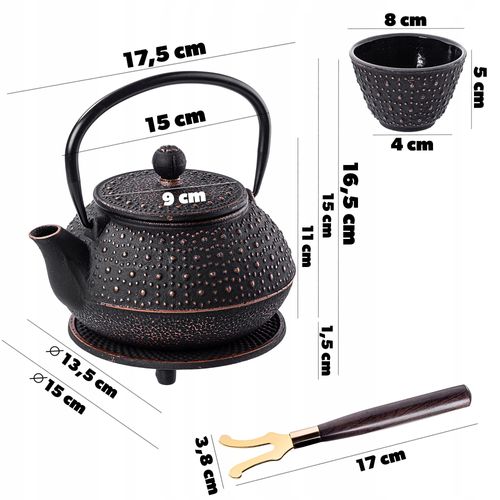 KADAX Czajnik Czarny 800ml Imbryk Żeliwny Do Herbaty Dzbanek + 4 Czarki na Arena.pl