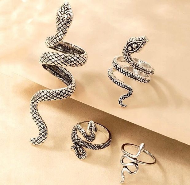 Komplet pierścionków srebrnych Metalowe Antyczne Srebro Punkowe węże snake zdjęcie 5