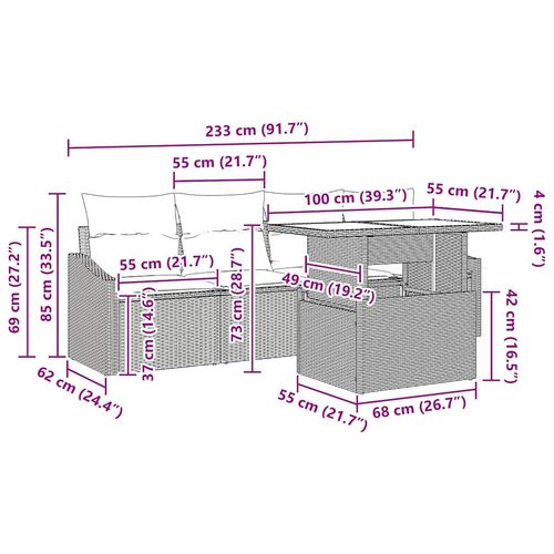 Zestaw Sof na Ogród 5 pcs Czarny i kremowy 100 x 55 x 73 cm na Arena.pl