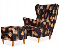 Fotel uszak ARI PRINT z podnóżkiem skandynawski  design