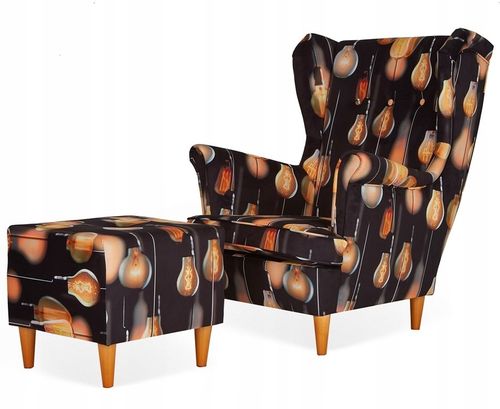 Fotel uszak ARI PRINT z podnóżkiem skandynawski  design na Arena.pl