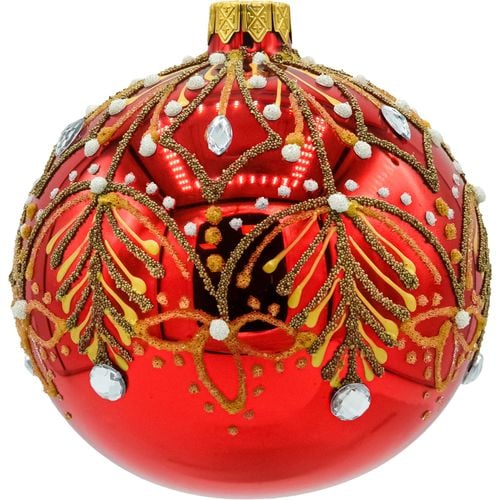 Bombki okrągłe czerwone: złota gałązka na Arena.pl