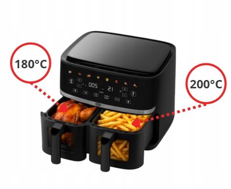 Frytkownica beztłuszczowa 10L DWUKOMOROWA Dual Basket XXL 1700W zdjęcie 8