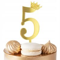 TOPPER NA TORT CYFERKA CYFRA 5 ZŁOTY LUSTRZANY NA IMPREZĘ URODZINOWĄ