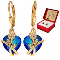 Złote Kolczyki Wiszące Kryształ Serca Róża Srebro 925 Grawer Żony