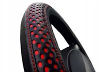 Pokrowiec na kierownice Czarno Czerwony nakładka skóra 37-39 cm POK-R CZERW