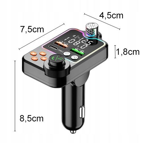 TRANSMITER BLUETOOTH SAMOCHODOWY BT 5.0 ŁADOWANIE QC 3x USB RGB AUDIO na Arena.pl