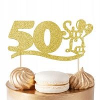 TOPPER NA TORT NA 50 URODZINY ZŁOTE BROKATOWE NA IMPREZĘ URODZINOWĄ