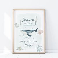 Plakat Metryczka Wieloryb P390- rozmiar plakatu A3 (29,7 cm x 42 cm)