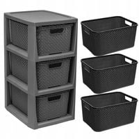 REGAŁ KOMODA SZAFKA PÓŁKA Z 3 KOSZAMI RATTAN BRANQ