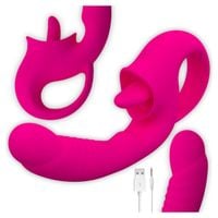 WIBRATOR DAMSKI 2W1 Z JĘZYCZKIEM MASAŻER ŁECHTACZKI DWUSTRONNY PUNKT G